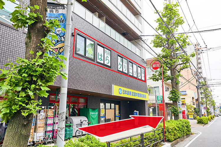 道なりに直進すると「まいばすけっと」が見えます（この建物の2Fが当院です）